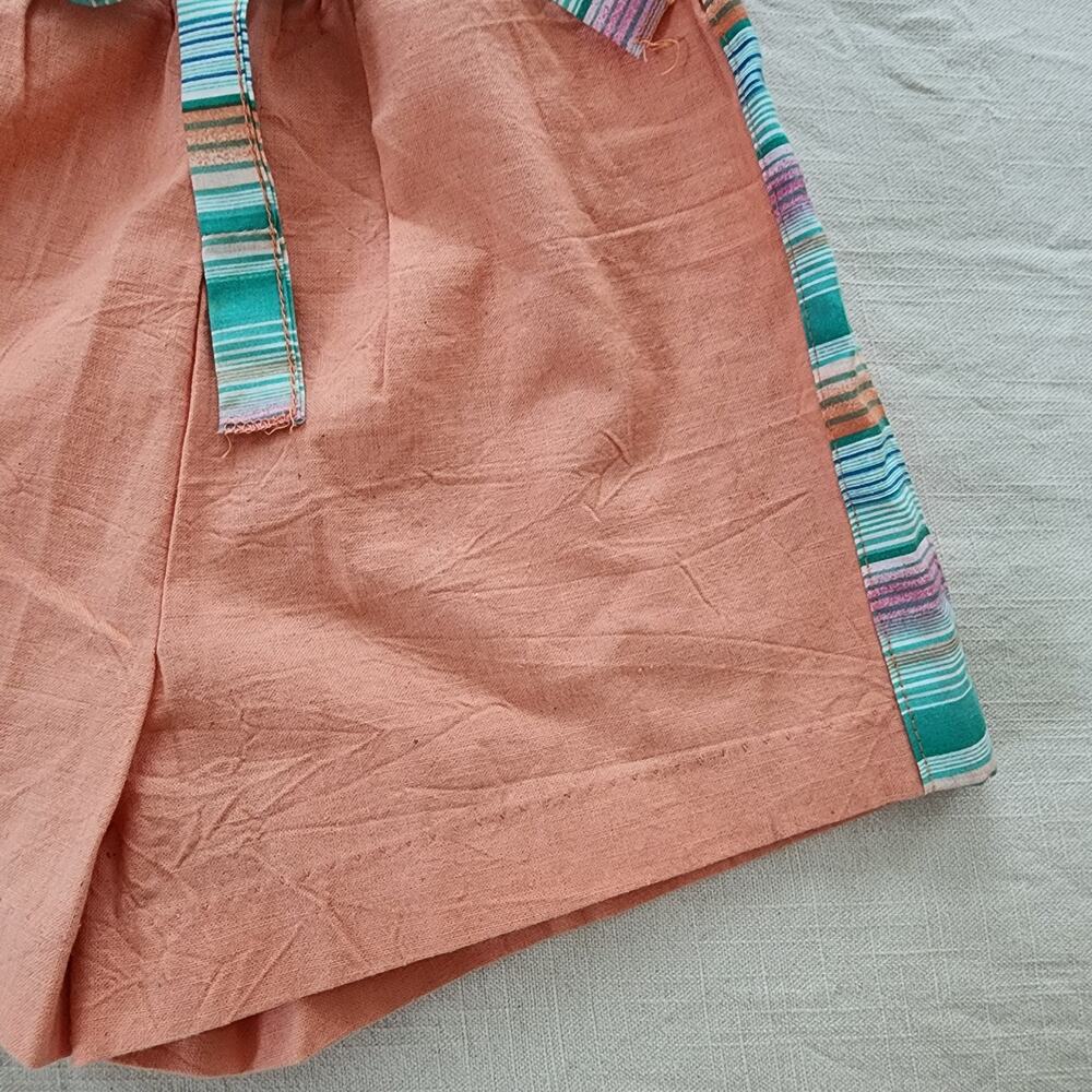 Vintage Peach Striped Belt Shorts kids 8/10 - Picture 5 of 7